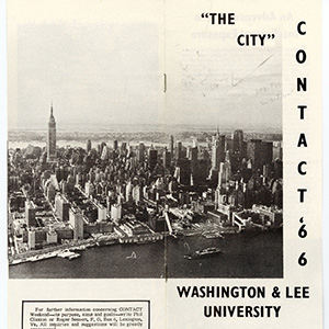 Image of the 1966 program of the Contact Committee speaker series showing a city sklyine.