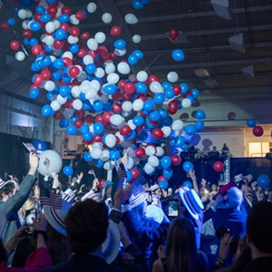 Release of red, white, and blue balloons.
