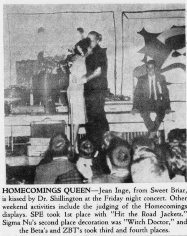 Dr. Shillington again kissing the Homecoming Queen for the 1961 Homecomings.