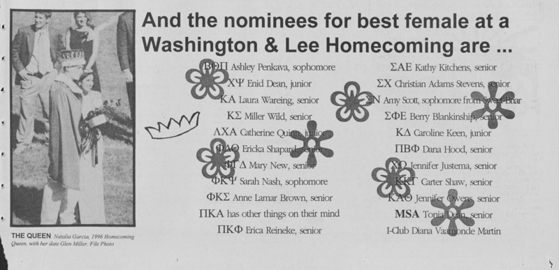 The Ring-Tum Phi publishes a list of nominees for "The Best Female at Washington and Lee."
