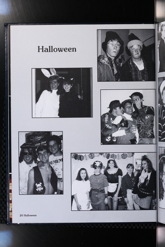 This a section from the yearbook showing students dressed up for Halloween.