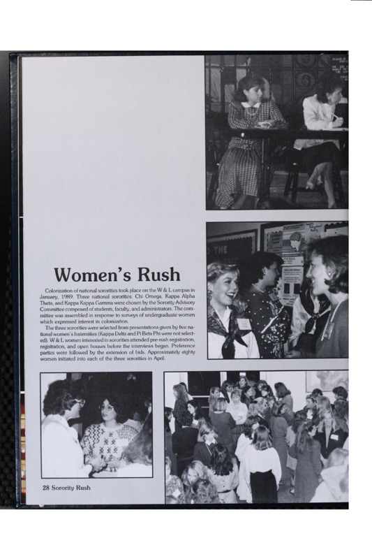 This is a page from the Calyx saying that new national sororities have come to campus and they have pictures for women participating in rush.