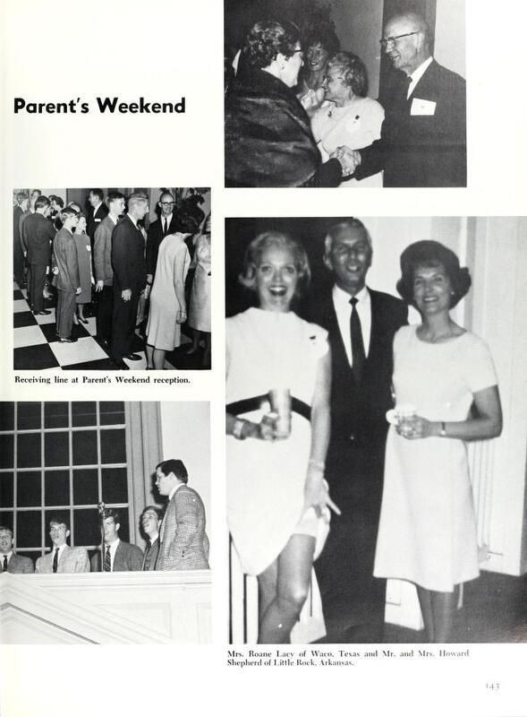 This image shows a man holding a woman on each arm during the Parents Weekend event at Washington and Lee University in 1968.