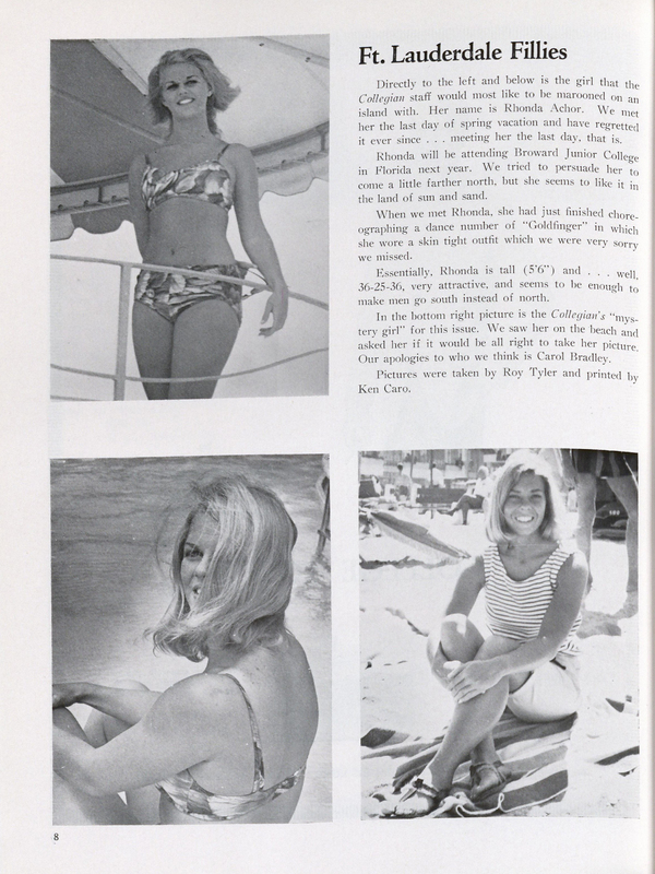 Women described as the Ft. Lauderdale Fillies are portrayed in swimsuits in the finals edition of the 1965 Southern Collegian.