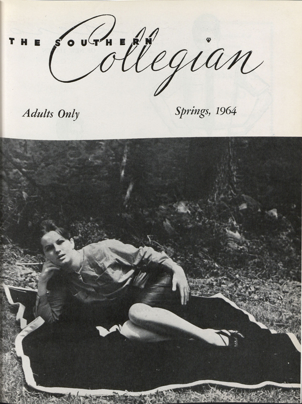 The Southern Collegian's Springs 1964 Edition cover has a woman lying on her side, with the text "adults only."