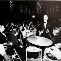 Pictured is Atlanta Rhythm Section, playing at Fancy Dress in 1982, printed in black and white in the Calyx 1982. Students are listening in the background.