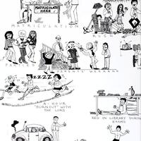 A cartoon portraying the "episodes of college" from the 1975 Calyx.