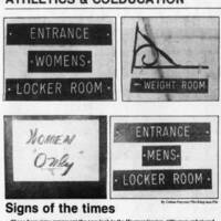 The following is an image of recent changes in the Warner Athletic Center. The changes have been made to locker rooms and other signs to accommodate new students. 