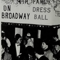 Pictured is students standing under the 74th Annual Fancy Dress sign, printed black and white in the Calyx 1981. The theme for this year was "on Broadway."
