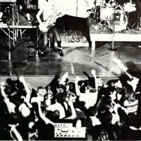 Band Sha-Na-Na playing onstage with a crowd of students below