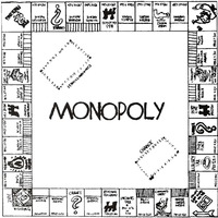 A black and white monopoly board printed in the Calyx 1980 to debut the theme of the year's Fancy Dress. 