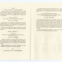 The fifth and sixth pages of a printed paper pamphlet. Includes the remainder of the Saturday March 13 Schedule of Events and the full Sunday March 14 Schedule of Events. 